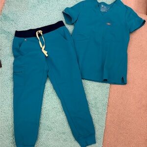 Teal XS figs jogger set
